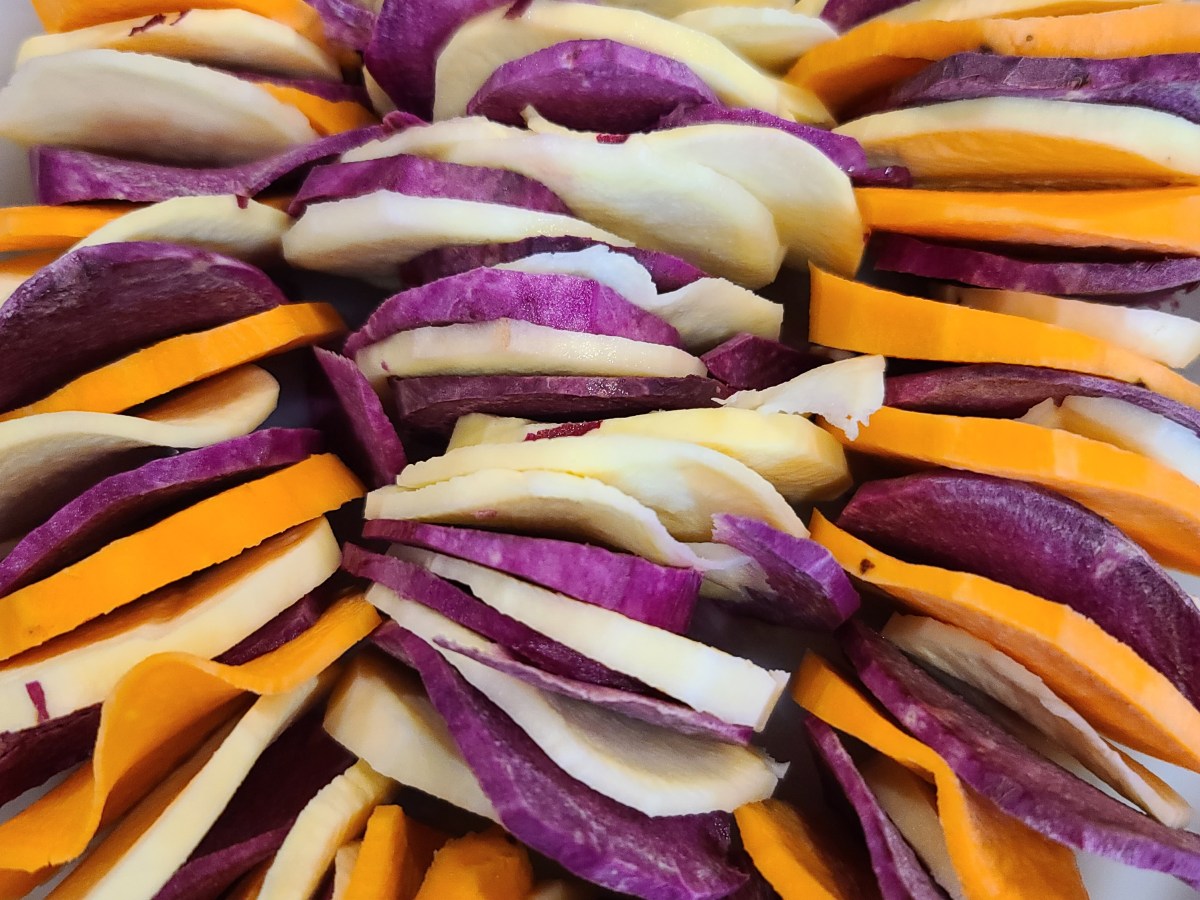 Oil free Vegan multi colored sweet potatoes&nbsp;AuGratin